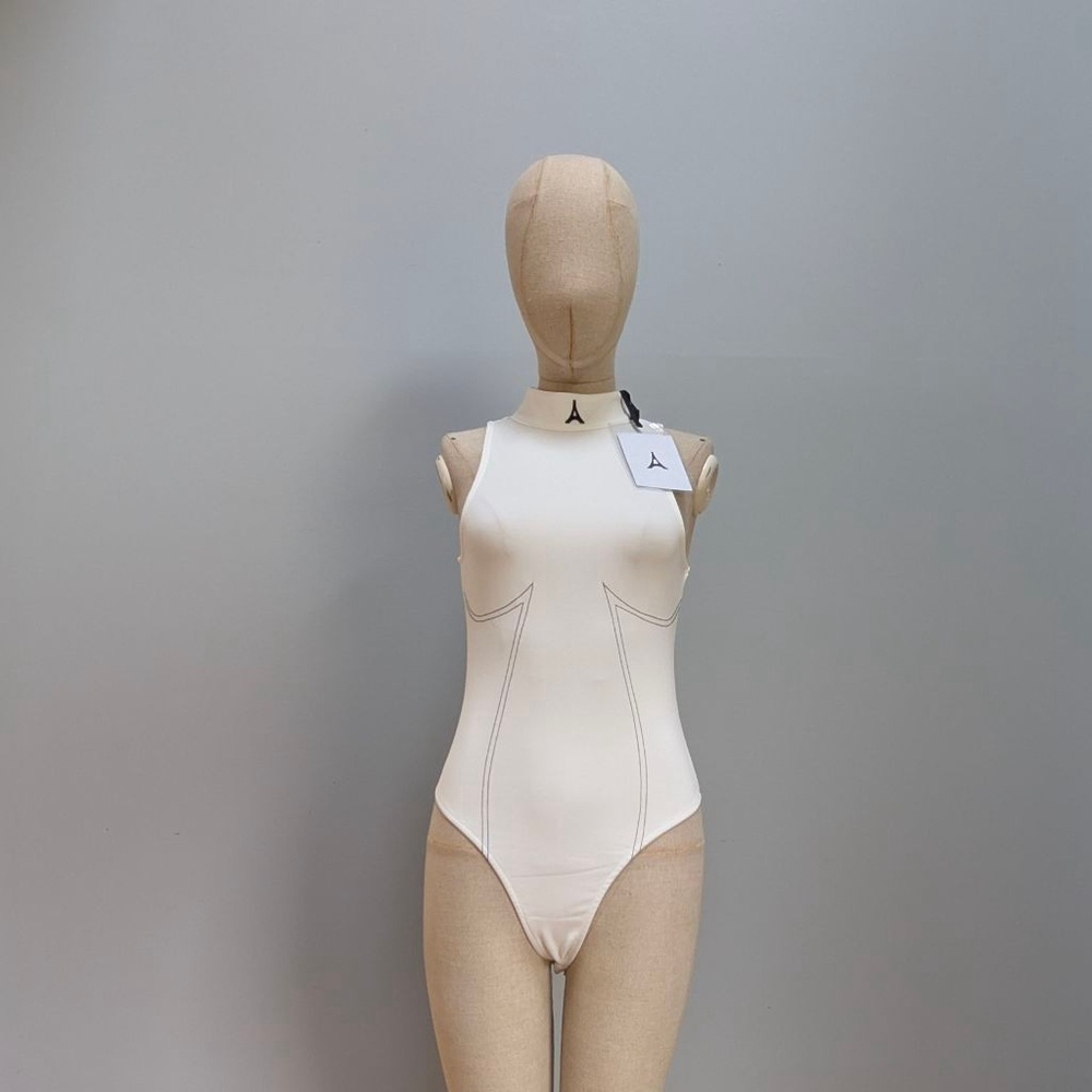 Manière De Voir White Bodysuit with Black Stitching - Size 6 - New - Picture 2 of 9